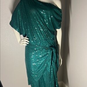 Grace Karin XL Emerald Green Sequin One-Shoulder Dress $45 OBO